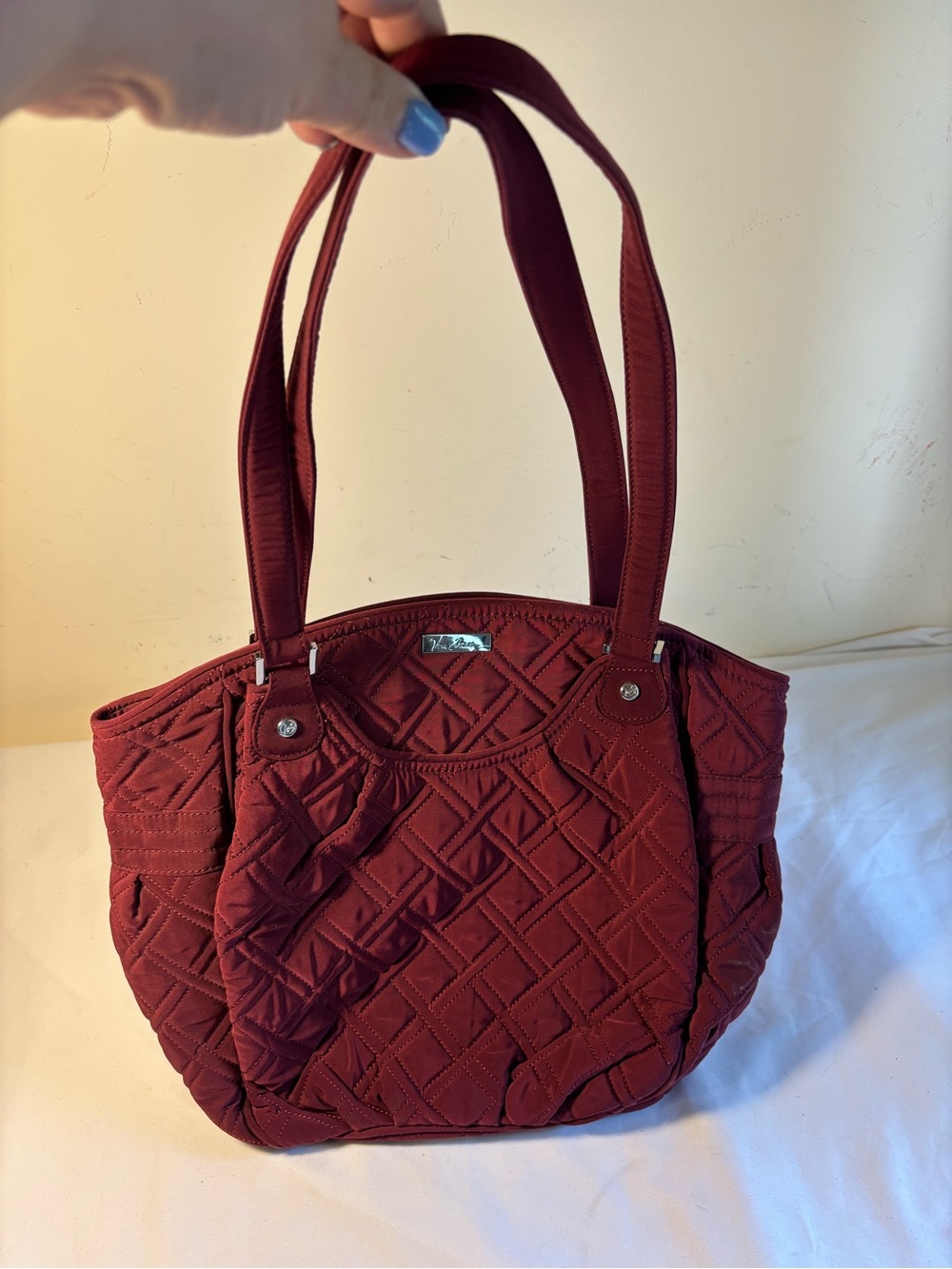 Vera Bradley Glenna quilted microfiber handbag in a burgundy or wine color